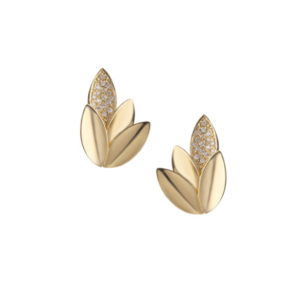 Brinco Flor de Lótus em ouro amarelo 18k e diamantes