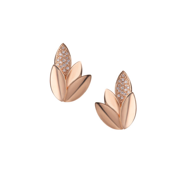 Brinco Flor de Lótus em ouro rosé 18k e diamantes